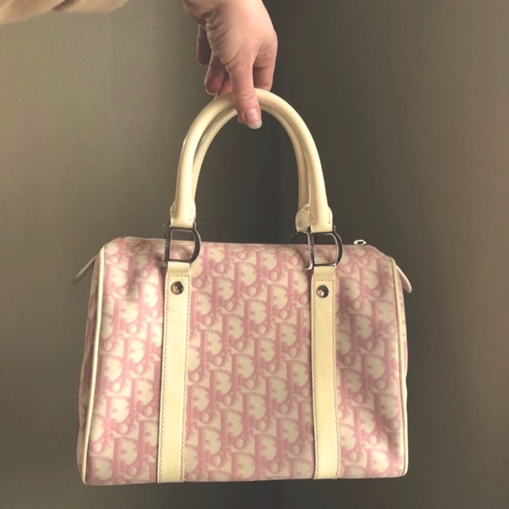 💯AUTH DIOR PINK BOSTON BAG TROTTER MONOGRAM 25cm